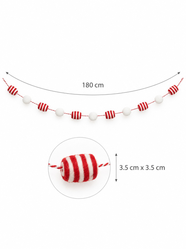 Décoration Noël : Guirlande de bonbons rouge & blanc 180 cm style sucre d’orge