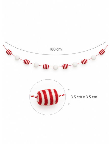 Décoration Noël : Guirlande de bonbons rouge & blanc 180 cm style sucre d’orge