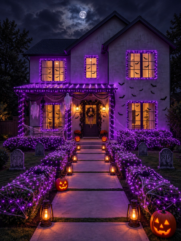 Guirlande 200 LED violet 20 m – 8 modes, intérieur / extérieur Halloween violet