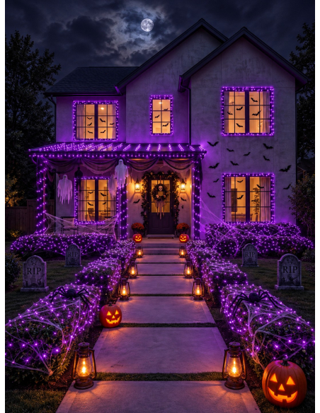 Guirlande 200 LED violet 20 m – 8 modes, intérieur / extérieur Halloween violet