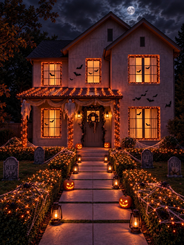 Guirlande 200 LED violet 20 m – 8 modes, intérieur / extérieur Halloween orance
