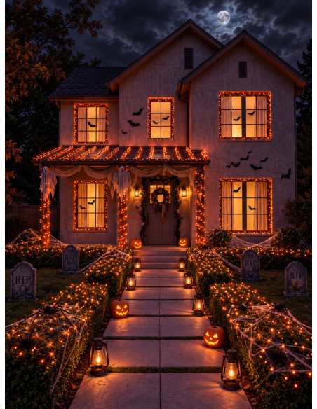 Guirlande 200 LED violet 20 m – 8 modes, intérieur / extérieur Halloween orance