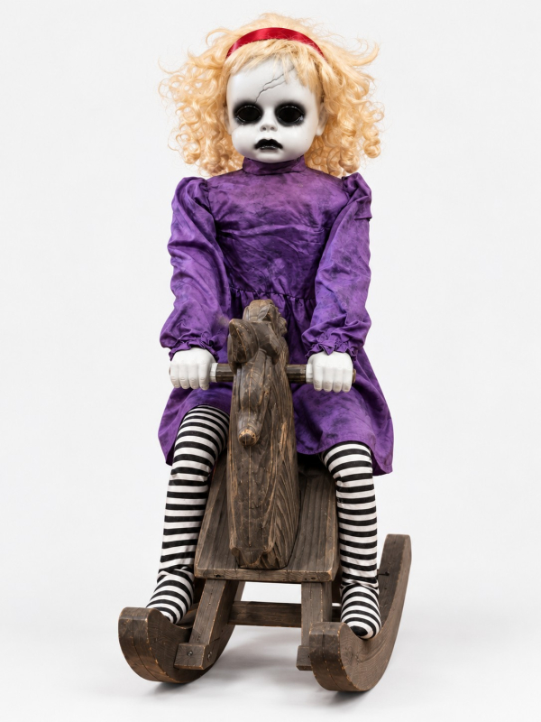 Automate Poupée Blonde sur Cheval du Manoir Hanté – Décoration Halloween animée