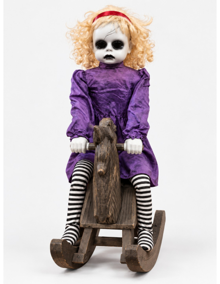 Automate Poupée Blonde sur Cheval du Manoir Hanté – Décoration Halloween animée