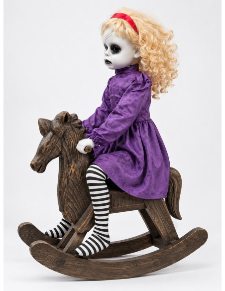 Automate Poupée Blonde sur Cheval du Manoir Hanté – Décoration Halloween animée