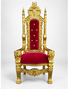 Trône Père Noël et Saint-Nicolas rouge et or 178 cm – Fauteuil baroque en scène 2