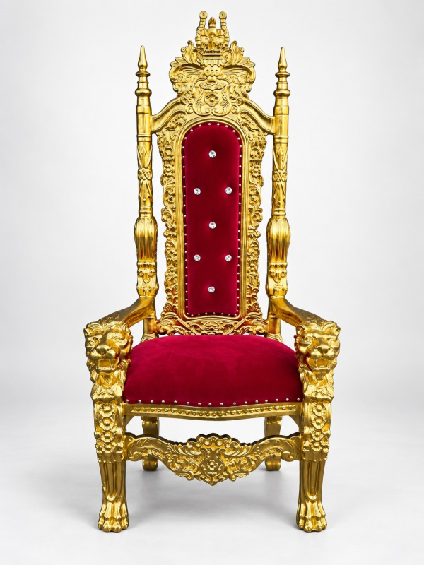 Trône Père Noël et Saint-Nicolas rouge et or 178 cm – Fauteuil baroque de face