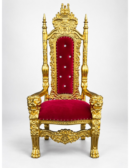 Trône Père Noël et Saint-Nicolas rouge et or 178 cm – Fauteuil baroque de face