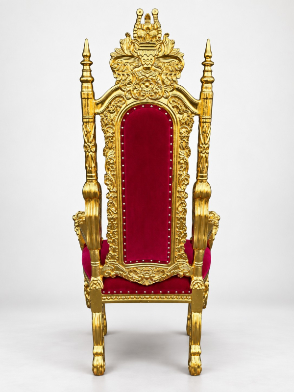 Trône Père Noël et Saint-Nicolas rouge et or 178 cm – Fauteuil baroque de dos