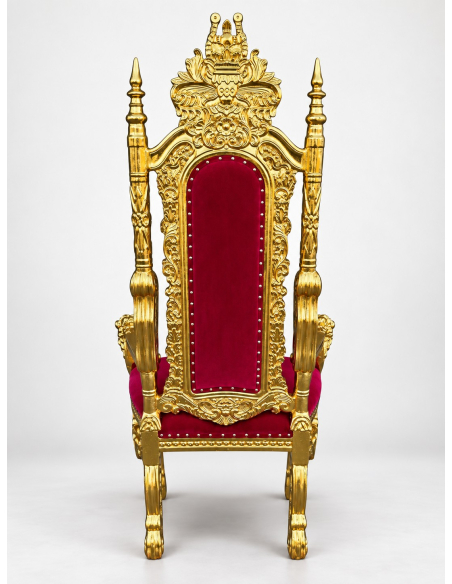 Trône Père Noël et Saint-Nicolas rouge et or 178 cm – Fauteuil baroque de dos