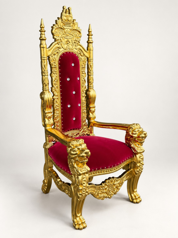 Trône Père Noël et Saint-Nicolas rouge et or 178 cm – Fauteuil baroque 3/4