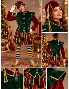 Costume Elfe de Noël  Vert-Bordeaux Haut de Gamme complet