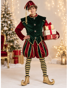Costume Elfe de Noël  Vert-Bordeaux Haut de Gamme complet 2