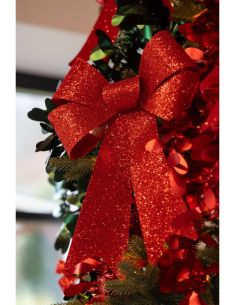 Grand nœud de Noël rouge pailleté 36,5 × 50,8 cm