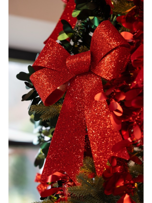 Grand nœud de Noël rouge pailleté 36,5 × 50,8 cm