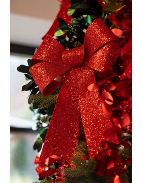 Grand nœud de Noël rouge pailleté 36,5 × 50,8 cm