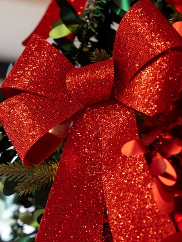 Grand nœud de Noël rouge pailleté 36,5 × 50,8 cm