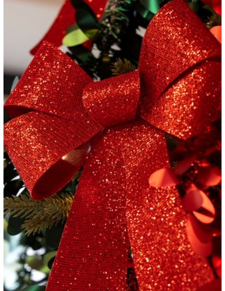 Grand nœud de Noël rouge pailleté 36,5 × 50,8 cm
