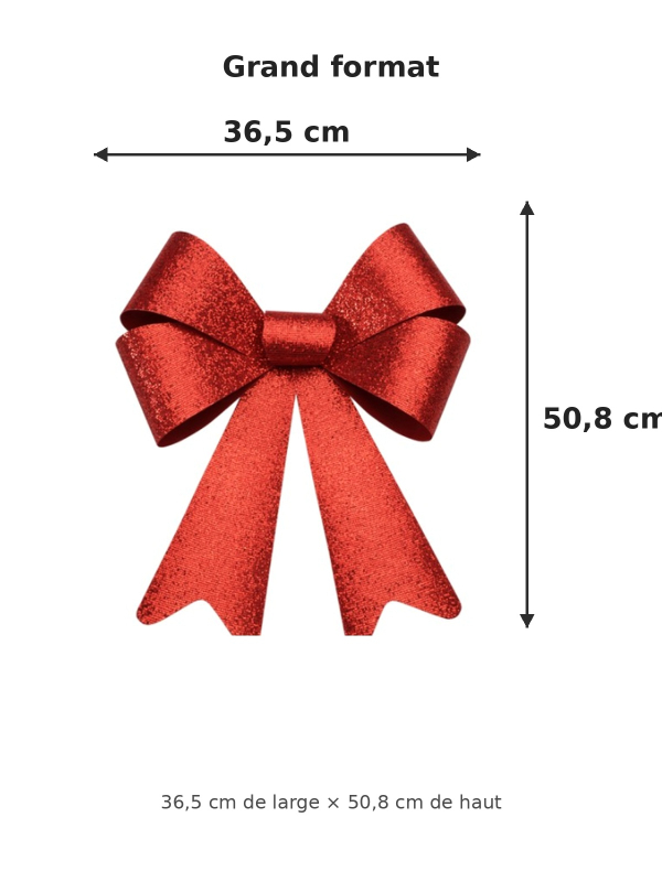 Grand nœud de Noël rouge pailleté 36,5 × 50,8 cm