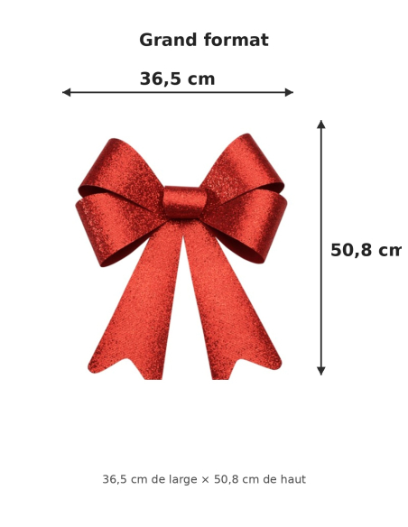 Grand nœud de Noël rouge pailleté 36,5 × 50,8 cm