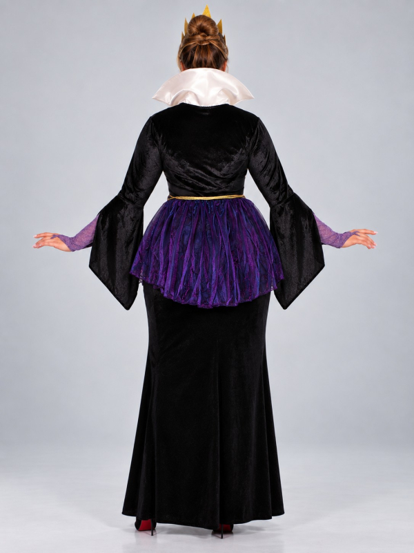 Déguisement reine maléfique femme grande taille noir et violet de dos