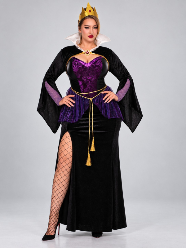 Déguisement reine maléfique femme grande taille noir et violet de face