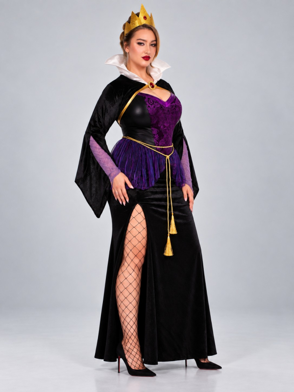 Déguisement reine maléfique femme grande taille noir et violet3/4
