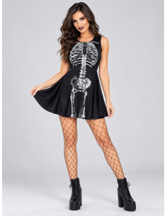 Robe squelette femme Halloween noire et blanche