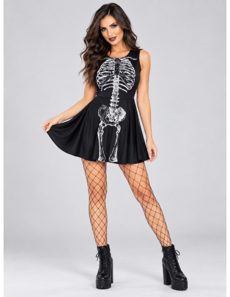 Robe squelette femme Halloween noire et blanche