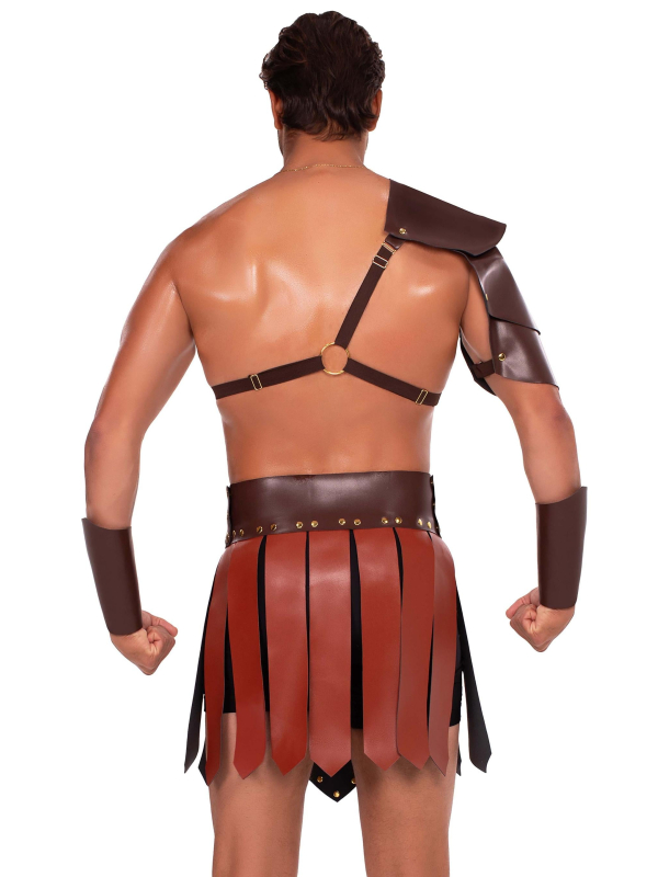 Déguisement gladiateur homme avec harnais et armure d’épaule de dos