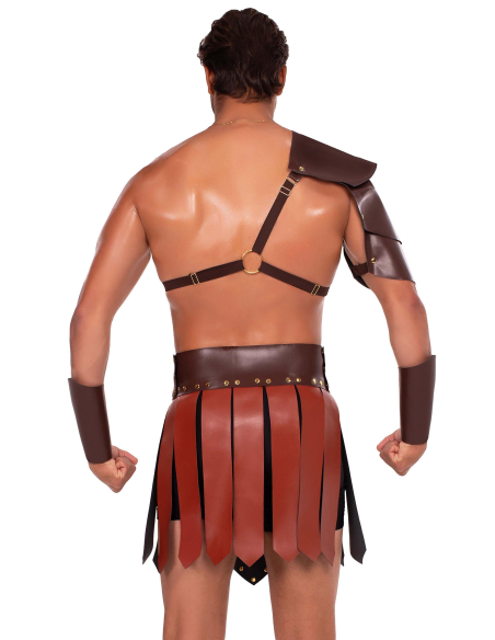 Déguisement gladiateur homme avec harnais et armure d’épaule de dos