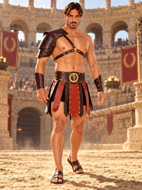 Déguisement gladiateur homme avec harnais et armure d’épaule