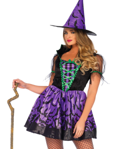 Déguisement sorcière femme violet avec chapeau – S/M à M/L 2