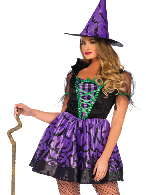 Déguisement sorcière femme violet avec chapeau – S/M à M/L