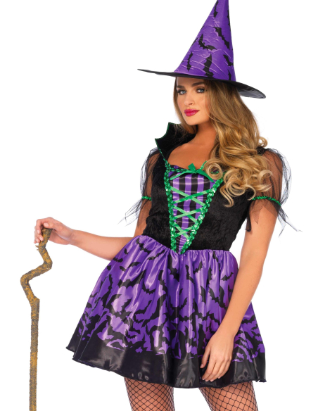 Déguisement sorcière femme violet avec chapeau – S/M à M/L
