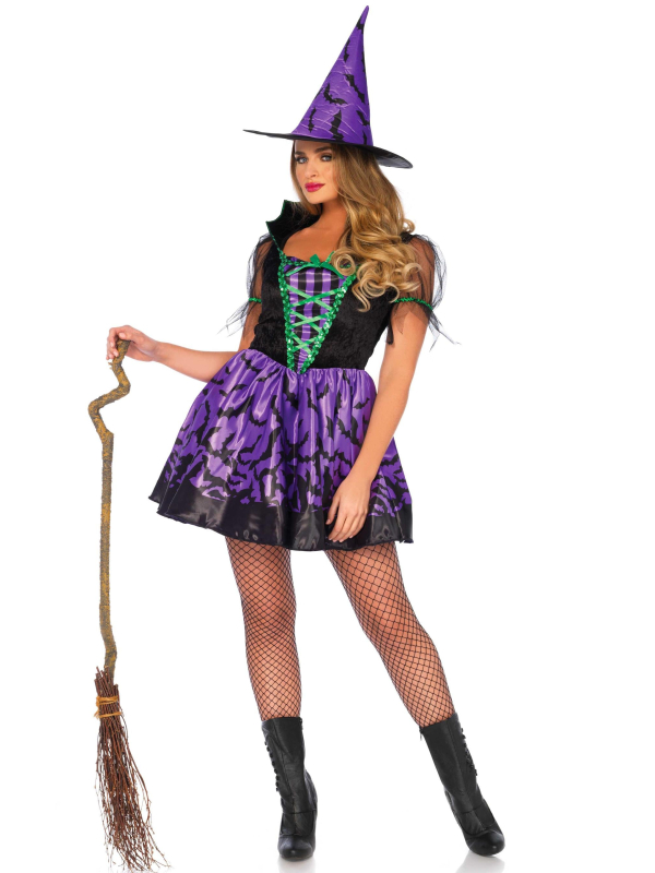 Déguisement sorcière femme violet avec chapeau – S/M à M/L