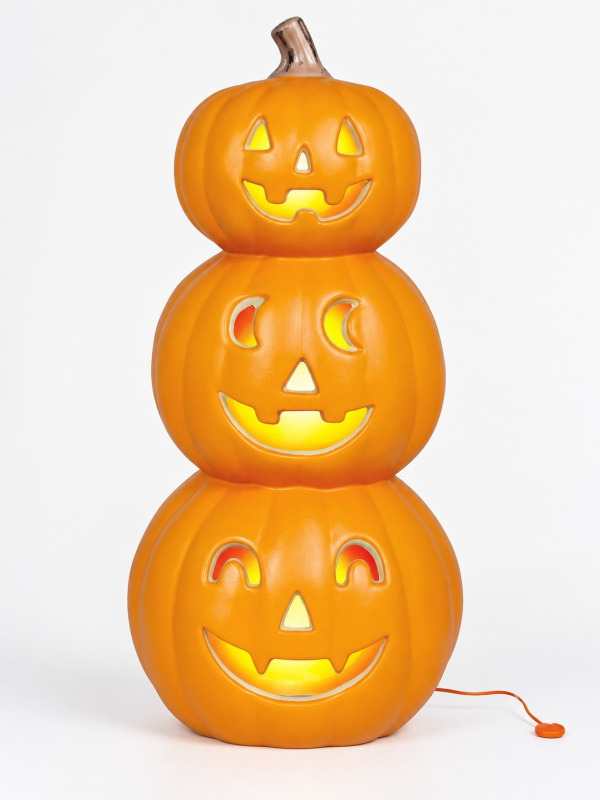 3 citrouilles Halloween lumineuses empilées – 52 cm face
