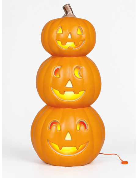 3 citrouilles Halloween lumineuses empilées – 52 cm face