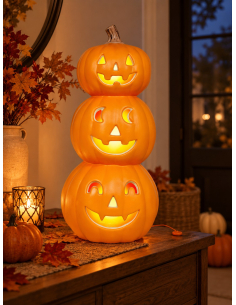 3 citrouilles Halloween lumineuses empilées – 52 cm