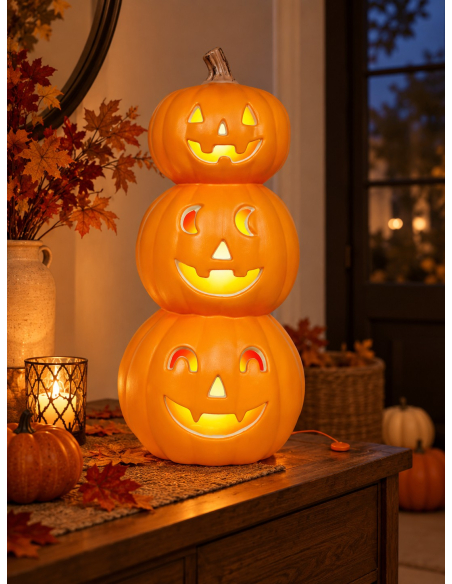 3 citrouilles Halloween lumineuses empilées – 52 cm