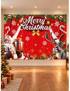 Photocall Noël Merry Christmas 220 × 150 cm en tissu 2