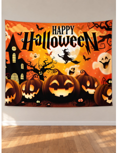 Photocall Halloween 220x150 cm – Bannière Tissu "Happy Halloween