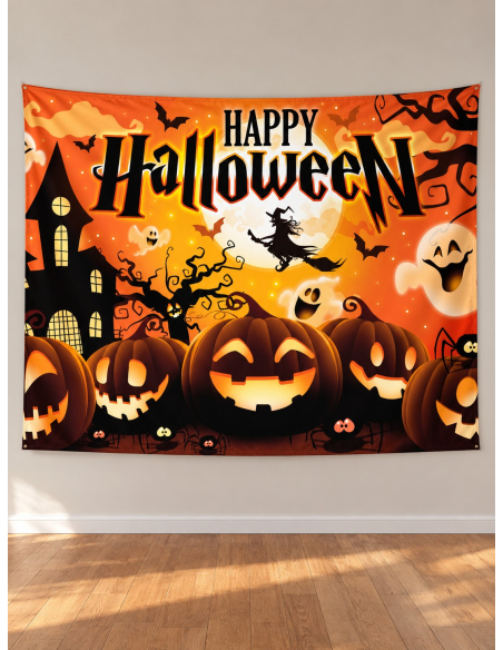 Photocall Halloween 220x150 cm – Bannière Tissu "Happy Halloween