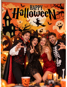 Photocall Halloween 220x150 cm – Bannière Tissu "Happy Halloween 2