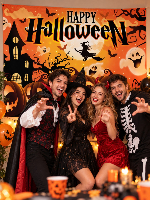 Photocall Halloween 220x150 cm – Bannière Tissu "Happy Halloween