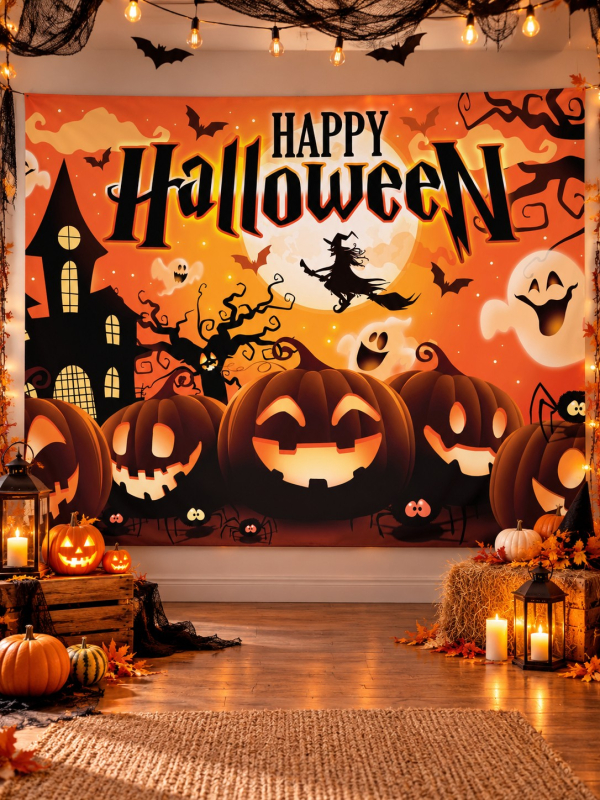 Photocall Halloween 220x150 cm – Bannière Tissu "Happy Halloween