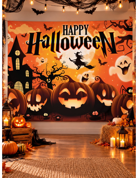 Photocall Halloween 220x150 cm – Bannière Tissu "Happy Halloween