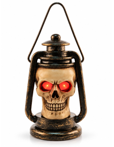 Lanterne tête de mort Halloween LED en résine – 11,2 cm