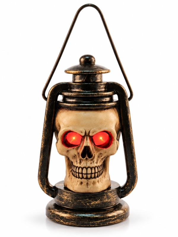 Lanterne tête de mort Halloween LED en résine – 11,2 cm