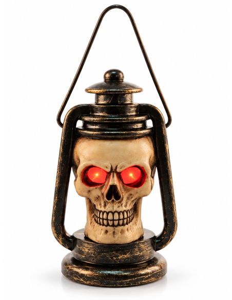 Lanterne tête de mort Halloween LED en résine – 11,2 cm